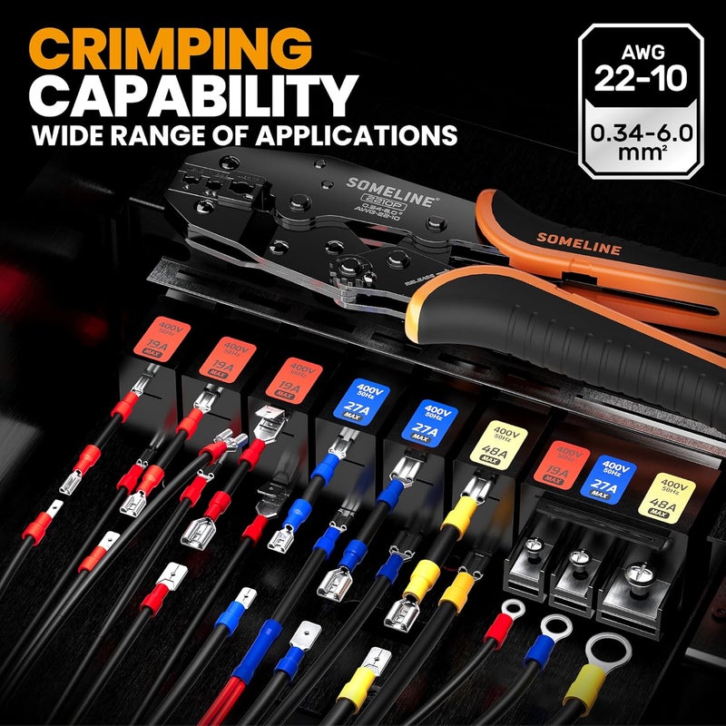 SOMELINE ® Wire Terminal Crimping Tool Kit, 0.34-6mm² Ratchet Crimping Pliers with 39 Sizes of Insulated Terminals and Stripping Pliers, Electrical Terminal Assortment Kit - Image 3