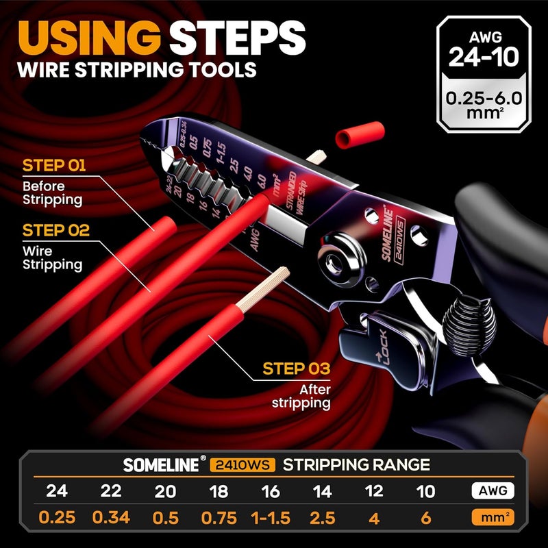 SOMELINE ® Wire Terminal Crimping Tool Kit, 0.34-6mm² Ratchet Crimping Pliers with 39 Sizes of Insulated Terminals and Stripping Pliers, Electrical Terminal Assortment Kit - Image 5