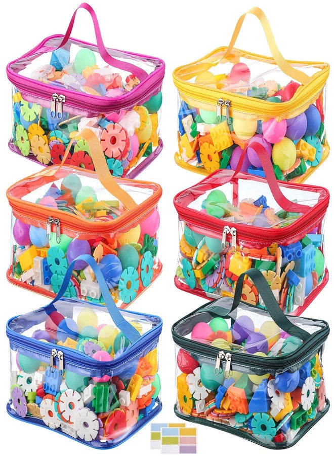 Dntorx 6 Packs Clear Toy Storage Bags, Colorful PVC Waterproof Toy Organizer with Zip Reusable Bags for Building Blocks, Board Game, Puzzles, Kids Books, Stationery - Image 1