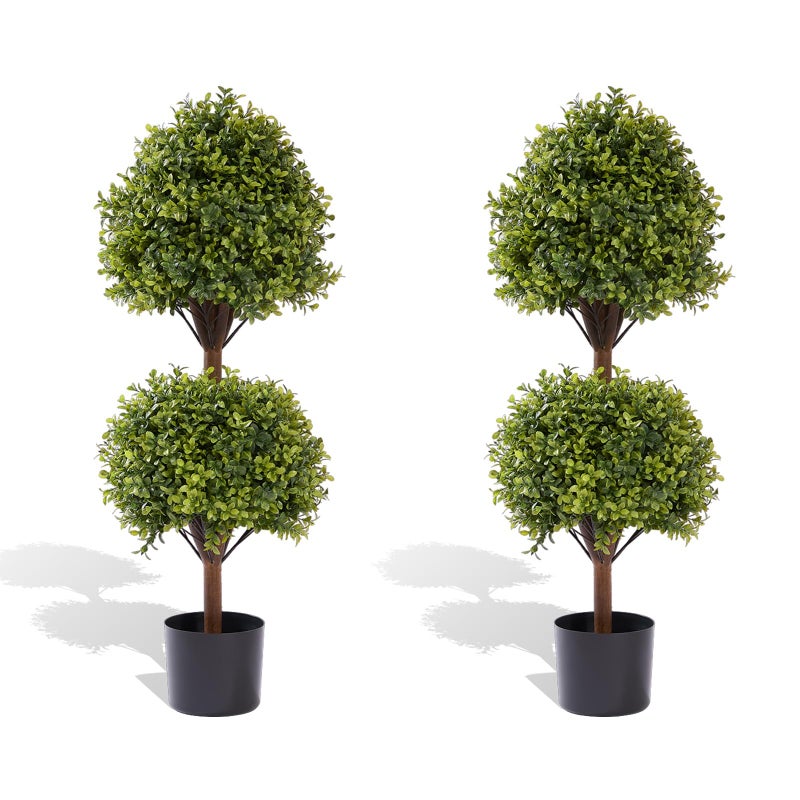 THE BLOOM TIMES 40" Tall Artificial Boxwood Double Ball Topiary Trees, UV Resistant Large Fake Potted Plants for Outdoor Planter, Realistic Faux Bushes Shrubs for Front Porch Outside Decor Set of 2 - Image 1