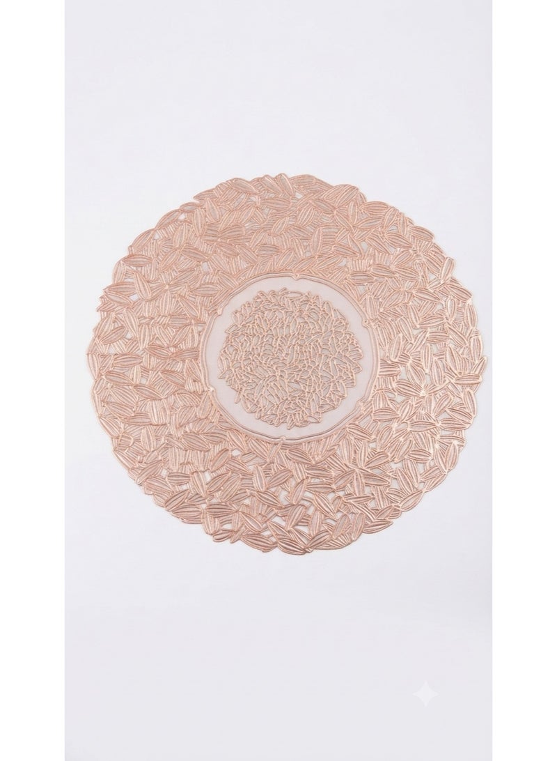 Elegant Circular Cut-Out Table Placemat - Modern Floral/Leaf Pattern Dining Mat, Rose Gold Finish - Image 1