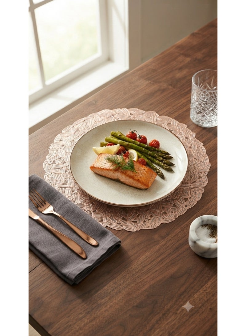 Elegant Circular Cut-Out Table Placemat - Modern Floral/Leaf Pattern Dining Mat, Rose Gold Finish - Image 2