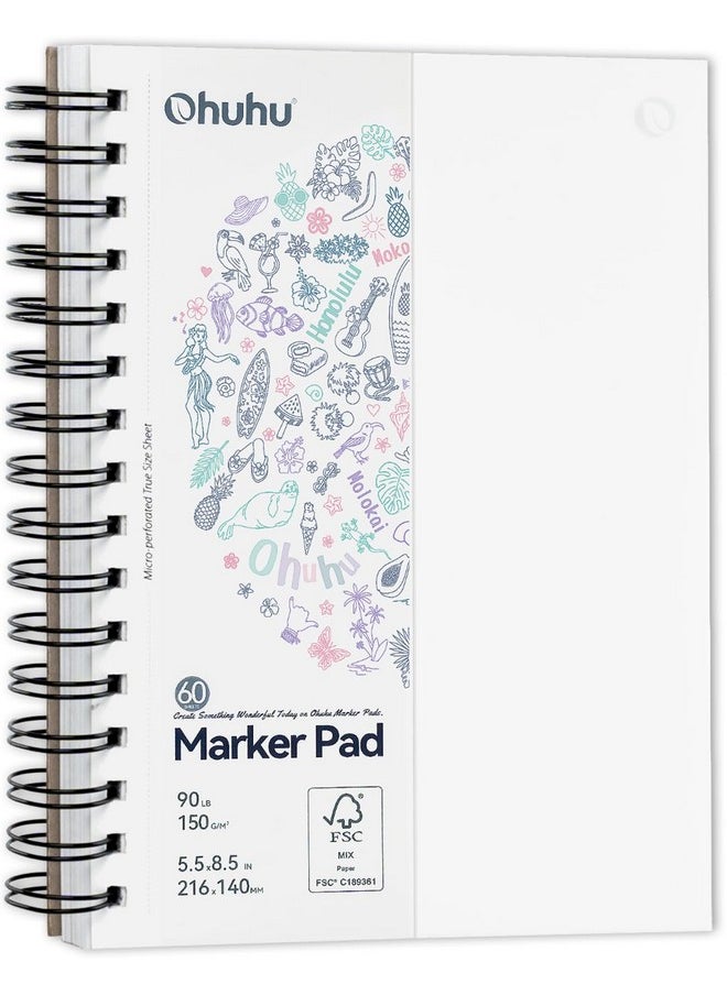 Ohuhu - Ohuhu Double Sided Marker Pads Art Sketchbook Bleedproof - 5.5x8.5 Small Paper Size - 90LB/150GSM Smooth Drawing Paper - 60 Sheets/120 Pages, Spiral Bound Sketching Book for Alcohol Markers Christmas - Image 1