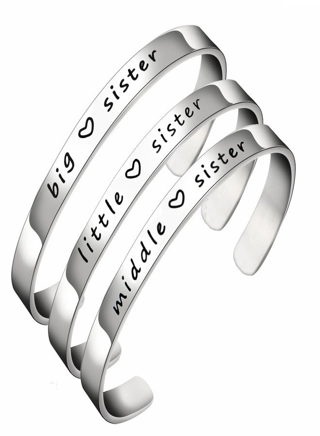 BESPMOSP Stainless Steel Sisters Cuff Bangle - 3PC Big Middle Little Sis - Adjustable, Unique Gift for Women & Girls - Image 1