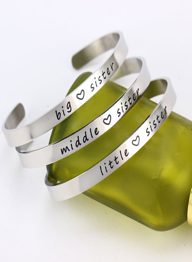 BESPMOSP Stainless Steel Sisters Cuff Bangle - 3PC Big Middle Little Sis - Adjustable, Unique Gift for Women & Girls - Image 5