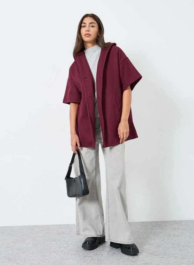 Styli Styli Burgundy Oversized Longline Hooded Cape Coat