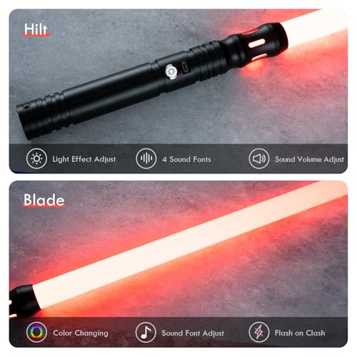 CUSTOM SABER 2 Pack Light Saber 4 Sound Fonts Smooth Swing Light Saber 12 Colors Changing with Volume Adjustable Support Heavy Dueling Light Sabers for Gift Pretend Play Tools - Image 5