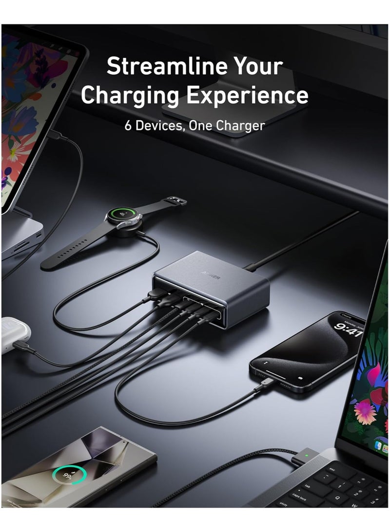 Prime Charger, 200W 6-Port GaN Charging Station, Fast Charging USB C Charger, Compatible with iPhone 16/15/14 Series, MacBook Pro/Air, iPad Pro, Dell XPS, Samsung S25/S24, Huawei, Xiaomi, Vivo - Image 4