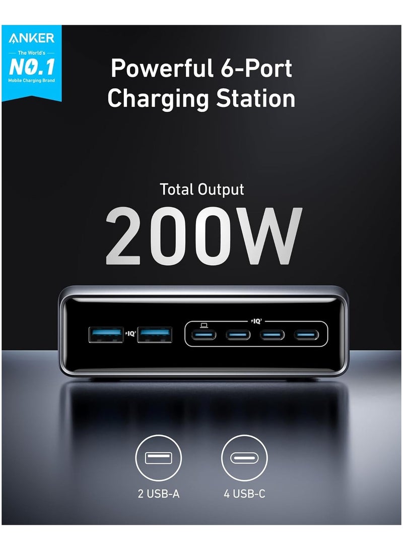 Prime Charger, 200W 6-Port GaN Charging Station, Fast Charging USB C Charger, Compatible with iPhone 16/15/14 Series, MacBook Pro/Air, iPad Pro, Dell XPS, Samsung S25/S24, Huawei, Xiaomi, Vivo - Image 2