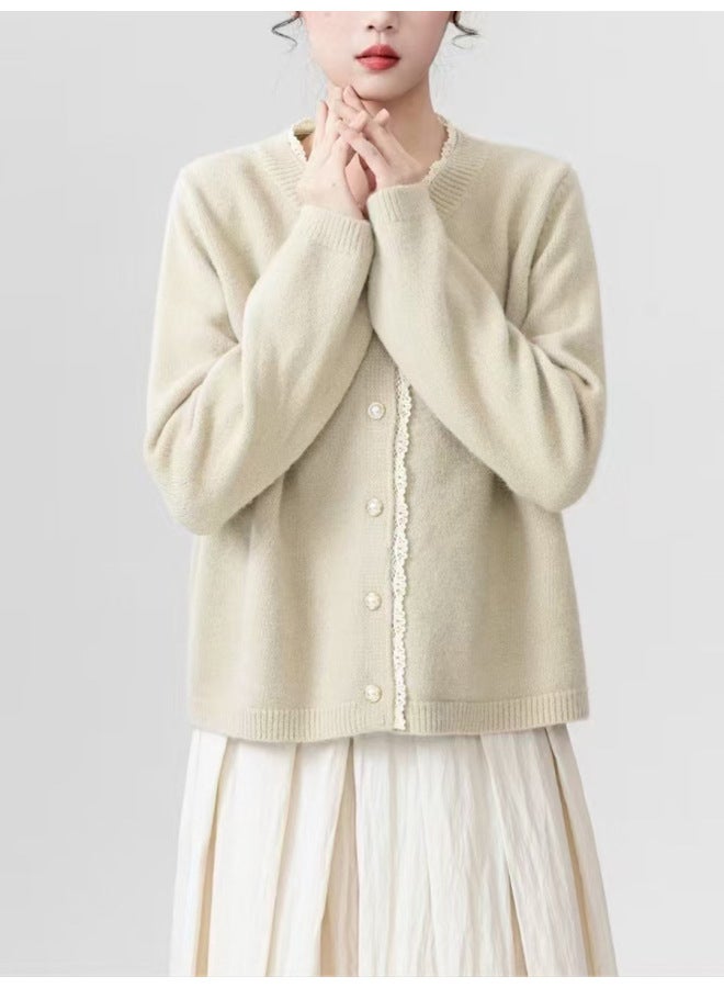 Leyuan Sweet Lace Trim Knitted Cardigan, New Arrival For Autumn And Winter, Fashionable Youthful Elegant Outerwear Sweater For Women - Image 3