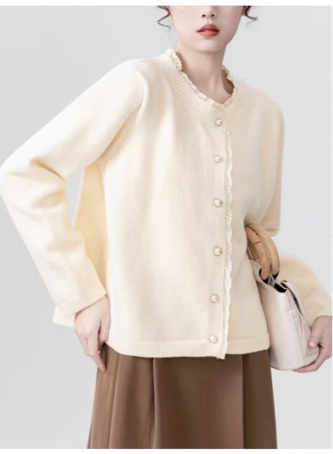 Leyuan Sweet Lace Trim Knitted Cardigan, New Arrival For Autumn And Winter, Fashionable Youthful Elegant Outerwear Sweater For Women - Image 2