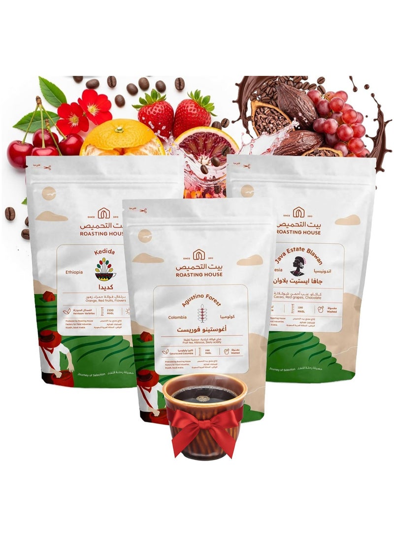 The Roasting House Specialty Coffee bean bags of coffee beans for Drip and Espresso Crops coffee v60 Set of 3 with cup - Image 1