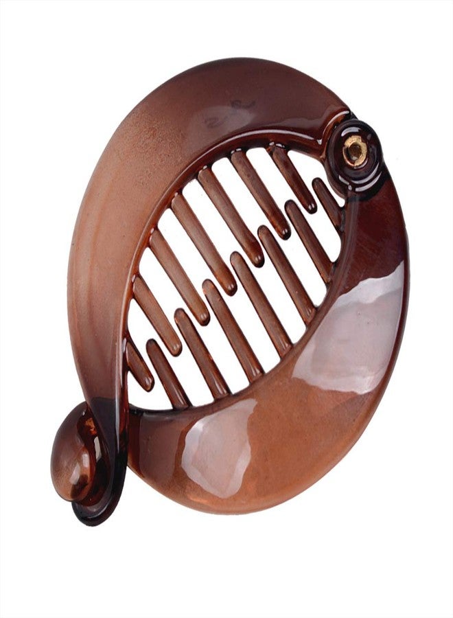 سوبيربليس 4 قطع من مشابك الشعر الصغيرة المستديرة على شكل موز، مصنوعة من الراتنج، مشابك شعر عصرية متشابكة على شكل موز، مشابك شعر مسطحة على شكل سمكة قرش، إكسسوارات شعر للنساء (بني) - Image 4