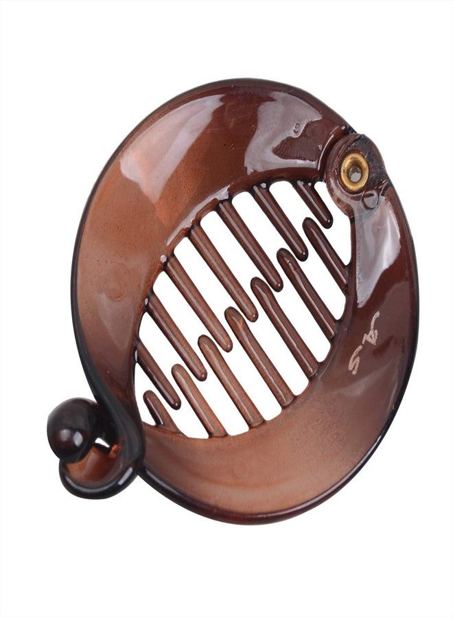 سوبيربليس 4 قطع من مشابك الشعر الصغيرة المستديرة على شكل موز، مصنوعة من الراتنج، مشابك شعر عصرية متشابكة على شكل موز، مشابك شعر مسطحة على شكل سمكة قرش، إكسسوارات شعر للنساء (بني) - Image 3