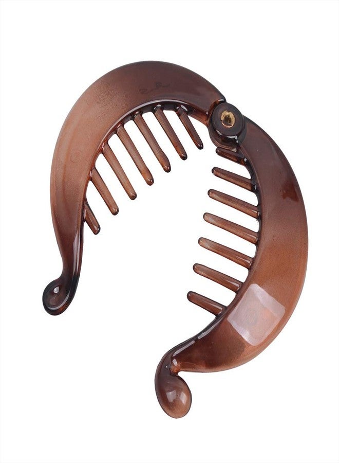 سوبيربليس 4 قطع من مشابك الشعر الصغيرة المستديرة على شكل موز، مصنوعة من الراتنج، مشابك شعر عصرية متشابكة على شكل موز، مشابك شعر مسطحة على شكل سمكة قرش، إكسسوارات شعر للنساء (بني) - Image 5