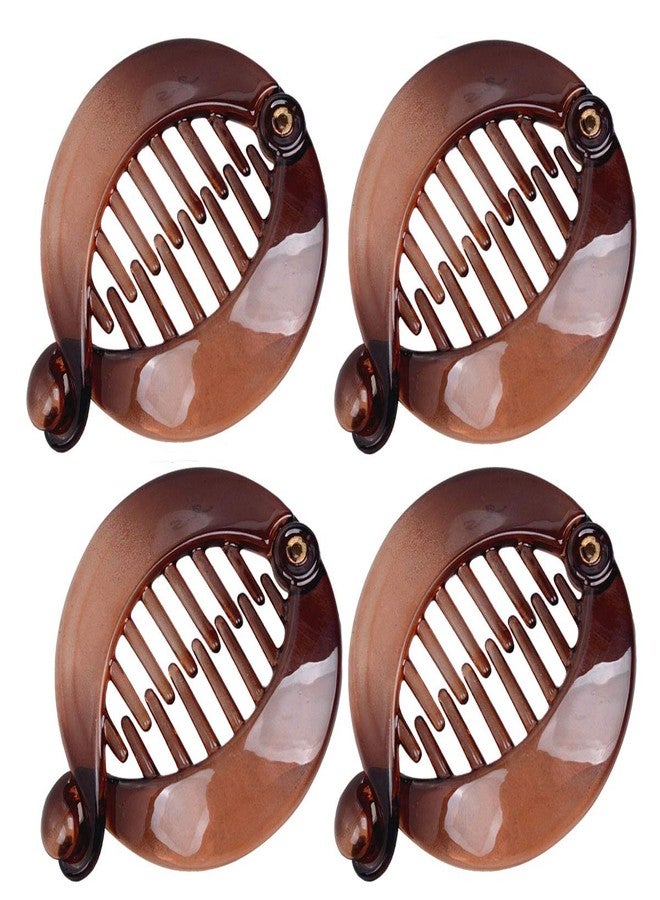 سوبيربليس 4 قطع من مشابك الشعر الصغيرة المستديرة على شكل موز، مصنوعة من الراتنج، مشابك شعر عصرية متشابكة على شكل موز، مشابك شعر مسطحة على شكل سمكة قرش، إكسسوارات شعر للنساء (بني) - Image 1