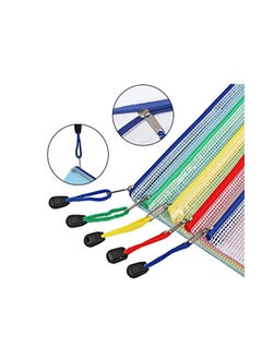 Generic 15 Pcs Mesh Zipper File Bags Mesh Zipper Pouch,  File Folders, Waterproof Zipper Bags, 5 Colors A4 Size Plastic Document Pouch for Travel Storage, School Supplies, Office Appliances  - Image 3