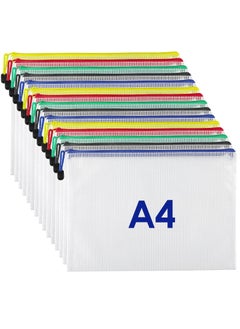 Generic 15 Pcs Mesh Zipper File Bags Mesh Zipper Pouch,  File Folders, Waterproof Zipper Bags, 5 Colors A4 Size Plastic Document Pouch for Travel Storage, School Supplies, Office Appliances  - Image 1