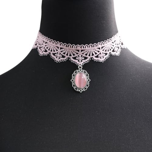 Ximerinf Pink Lace Choker Necklace Set 10 Pieces Pink - Image 3