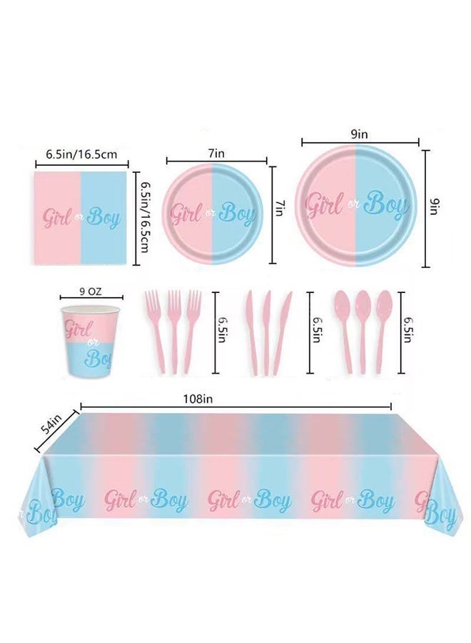 Girl Or Boy Gender Reveal Party Tableware Set, Serves 16 Guests, Disposable Pink Blue Plates Cups Tablecloth Cutlery, Baby Gender Announcement Party Decoration Supplies - Image 3