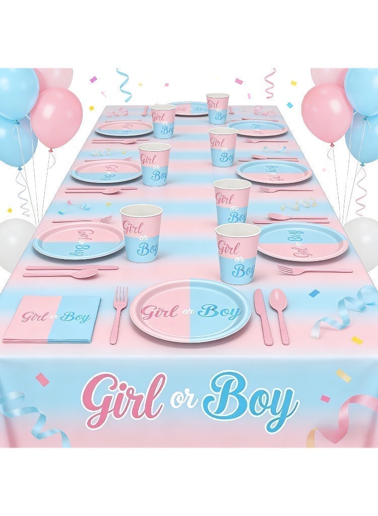 Girl Or Boy Gender Reveal Party Tableware Set, Serves 16 Guests, Disposable Pink Blue Plates Cups Tablecloth Cutlery, Baby Gender Announcement Party Decoration Supplies - Image 4