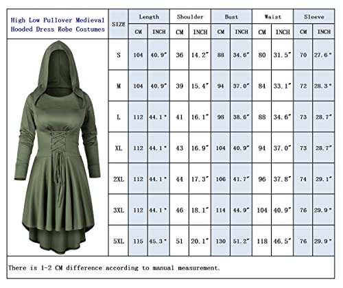 Irtysh Womens Base Vintage High Low Pullover Medieval Hooded Robe Cloak Dress Costumes Cosplay Net Leggings Set(Green 3XL) - Image 5