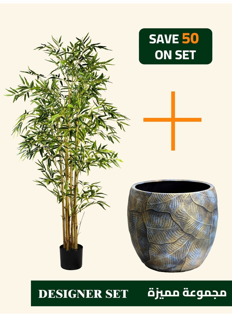 High-Quality Artificial Bamboo Tree (150cm) with Decorative Cement Planter – Balanced Space and Natural Presence - Image 1