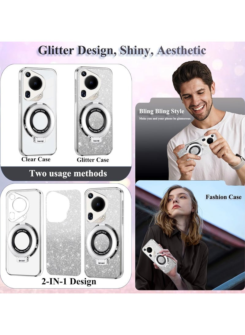 General Huawei Pura 70 Ultra Phone Case Transparent Shiny Magnetic Case, Silicone Shockproof Slim with Finger Ring Stand  - Image 2