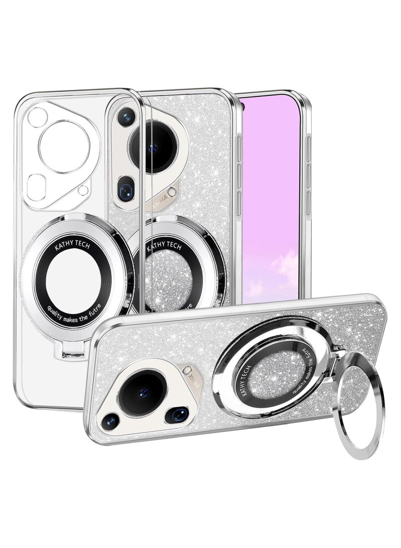 General Huawei Pura 70 Ultra Phone Case Transparent Shiny Magnetic Case, Silicone Shockproof Slim with Finger Ring Stand  - Image 1