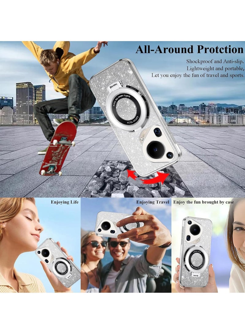 General Huawei Pura 70 Ultra Phone Case Transparent Shiny Magnetic Case, Silicone Shockproof Slim with Finger Ring Stand  - Image 3