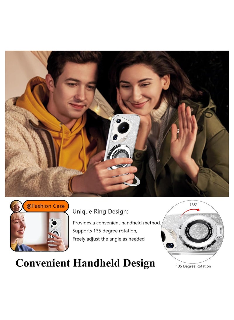General Huawei Pura 70 Ultra Phone Case Transparent Shiny Magnetic Case, Silicone Shockproof Slim with Finger Ring Stand  - Image 4