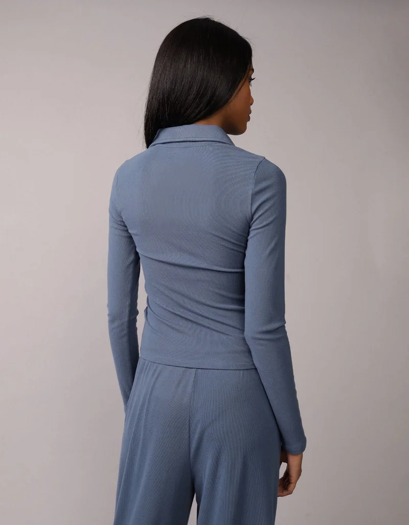 American Eagle AE Long-Sleeve Plush Polo T-Shirt