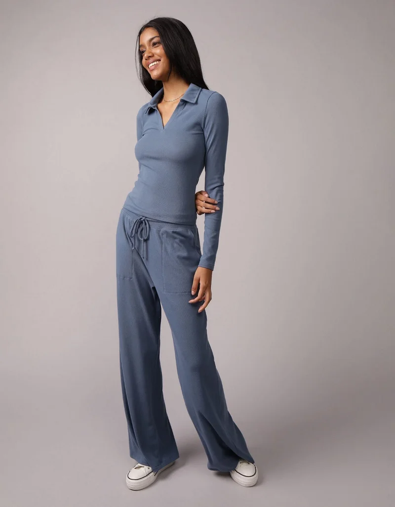 American Eagle AE Long-Sleeve Plush Polo T-Shirt