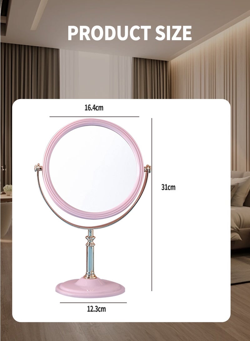 بيروي مرآة ماكياج على الوجهين 6 بوصة، مرآة ماكياج على الوجهين، دوارة 360 درجة، قاعدة قابلة للإزالة، مرآة منضدية محمولة باليد مع حامل مرآة حلاقة للحمام - Image 3