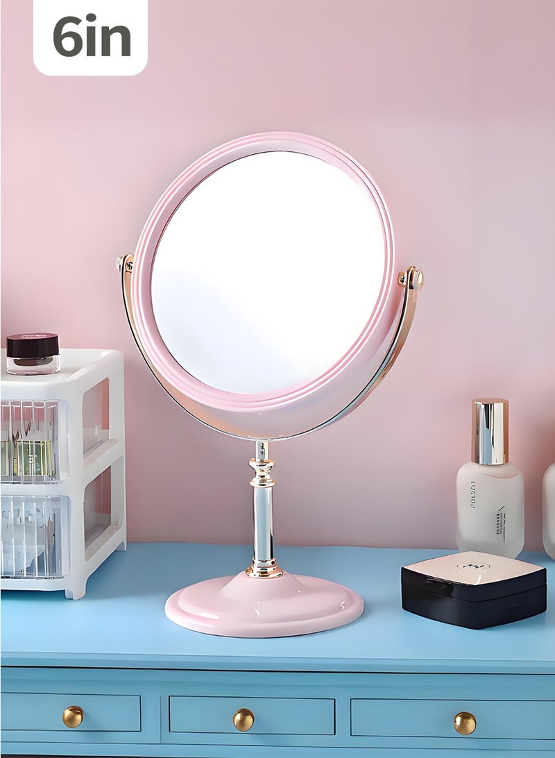 بيروي مرآة ماكياج على الوجهين 6 بوصة، مرآة ماكياج على الوجهين، دوارة 360 درجة، قاعدة قابلة للإزالة، مرآة منضدية محمولة باليد مع حامل مرآة حلاقة للحمام - Image 1