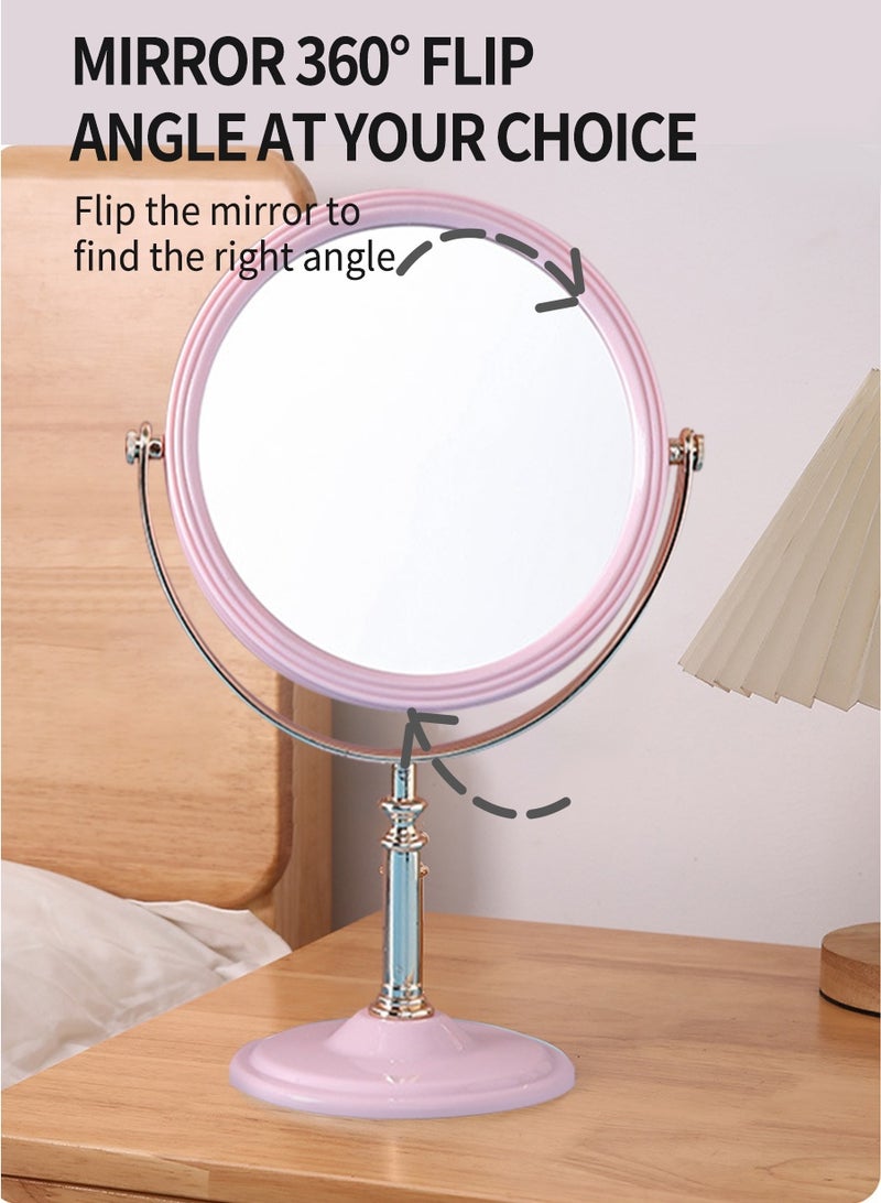 بيروي مرآة ماكياج على الوجهين 6 بوصة، مرآة ماكياج على الوجهين، دوارة 360 درجة، قاعدة قابلة للإزالة، مرآة منضدية محمولة باليد مع حامل مرآة حلاقة للحمام - Image 4