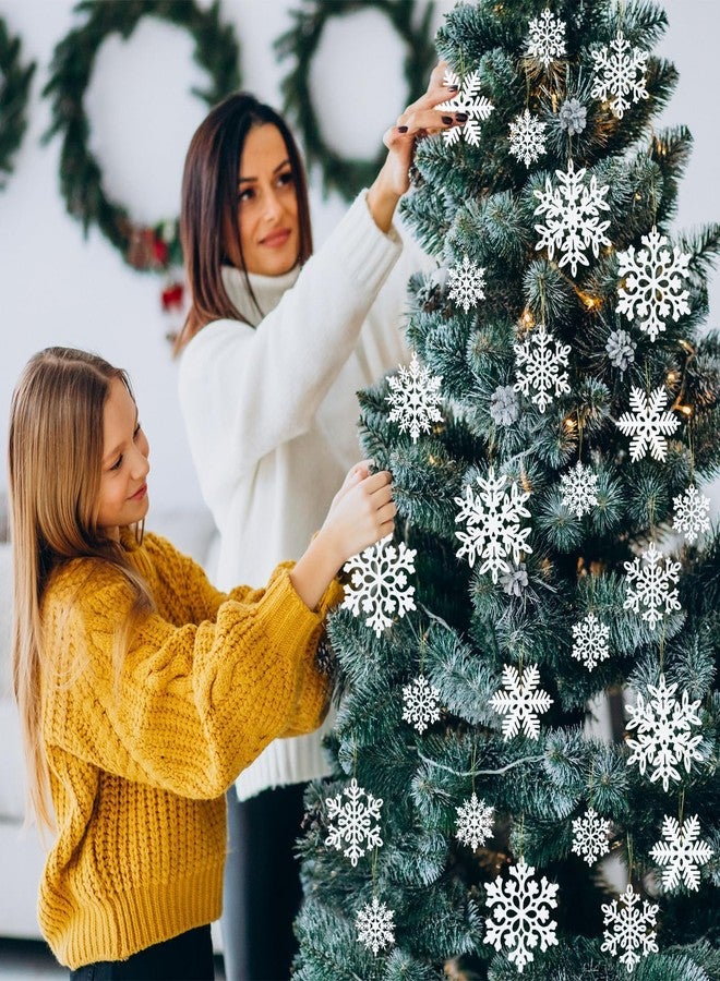 kockuu 49Pcs Christmas Ornaments Snowflake Decorations - White Glitter Christmas Ornaments Hanging Snowflakes for Winter Christmas Tree Wall Ceiling Window Ornaments - Image 3