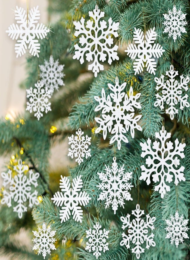 kockuu 49Pcs Christmas Ornaments Snowflake Decorations - White Glitter Christmas Ornaments Hanging Snowflakes for Winter Christmas Tree Wall Ceiling Window Ornaments - Image 1