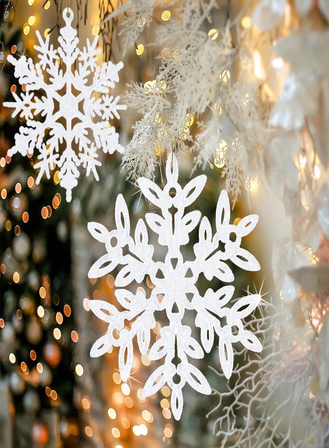 kockuu 49Pcs Christmas Ornaments Snowflake Decorations - White Glitter Christmas Ornaments Hanging Snowflakes for Winter Christmas Tree Wall Ceiling Window Ornaments - Image 2