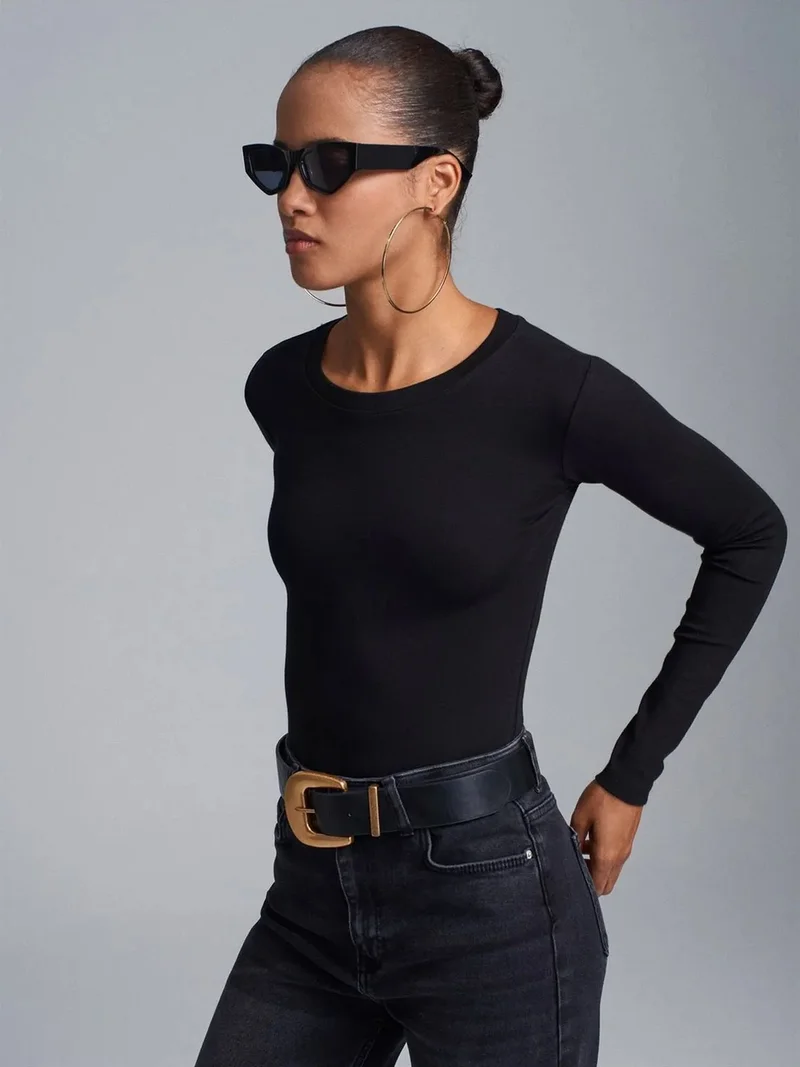 Dilvin Dilvin Slim Fit Crew Neck Jersey Bodysuit