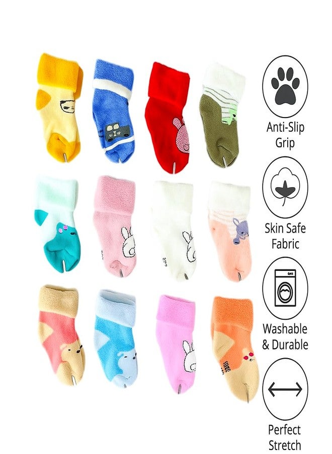 CUTEABLY جوارب شتوية دافئة للأطفال حديثي الولادة من البنات، مقاس 0-1 سنة، ألوان متنوعة، عبوة من 4 قطع - Image 3