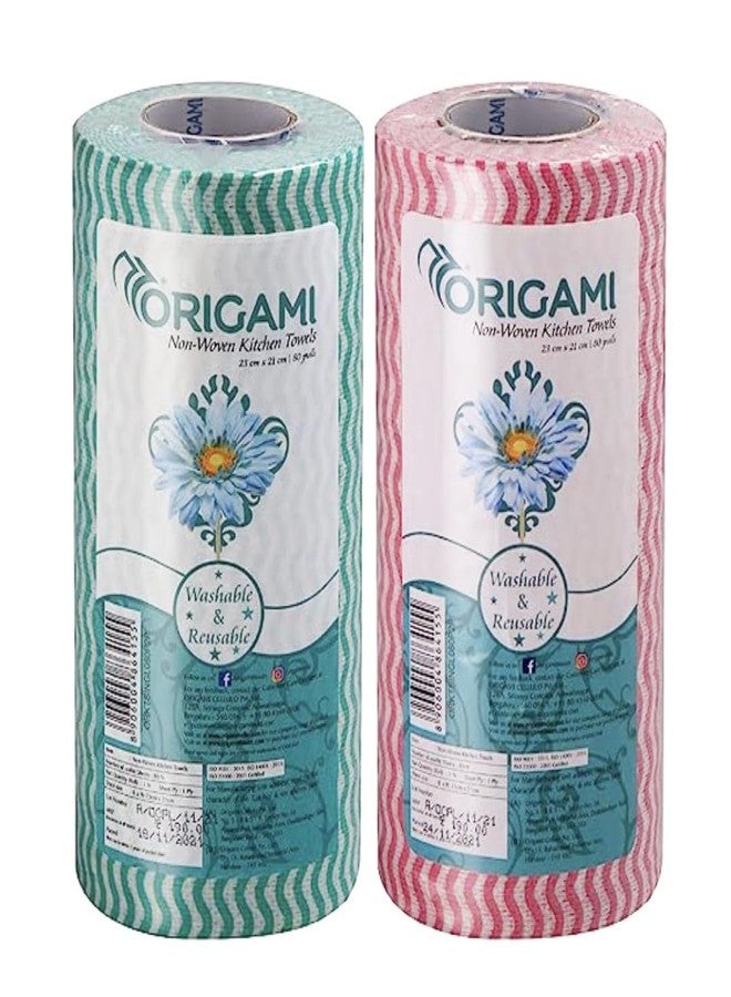 Origami Non Woven Reusable & Washable Kitchen Towel Roll | Ultra Absorbent, Antimicrobial & Anti Odour Wipes for Spotless Cleaning | Quick Dry Multi Purpose Tissues (80 Wipes Per Roll, 160 Sheets) - Image 1