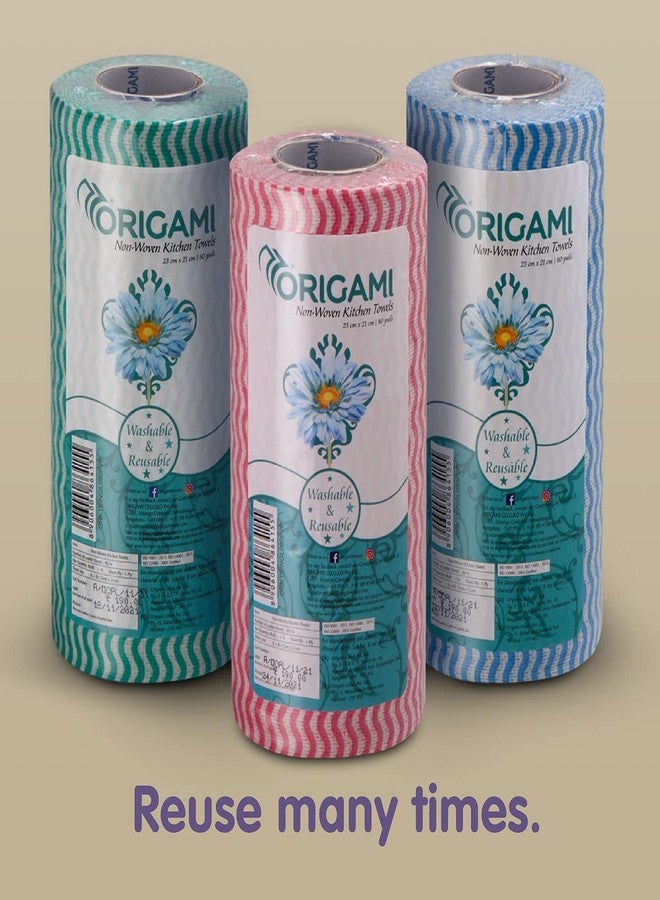 Origami Non Woven Reusable & Washable Kitchen Towel Roll | Ultra Absorbent, Antimicrobial & Anti Odour Wipes for Spotless Cleaning | Quick Dry Multi Purpose Tissues (80 Wipes Per Roll, 160 Sheets) - Image 2