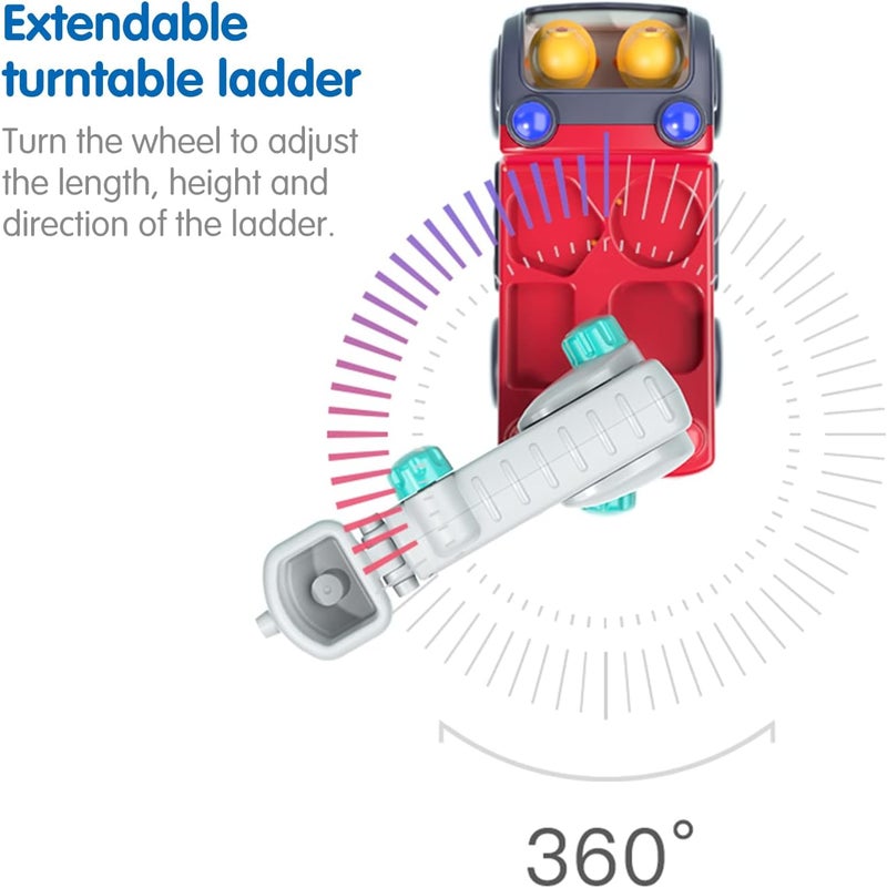 Hola Early Learning Fire Engine Toy w/Lights & Sounds, Interactive Fire Truck w/Extendable Ladder, 10 Play Functions, Firefighter Accessories, Bump-and-Go, Educational Toy for Kids, Pretend Play 3Y+ - Image 2
