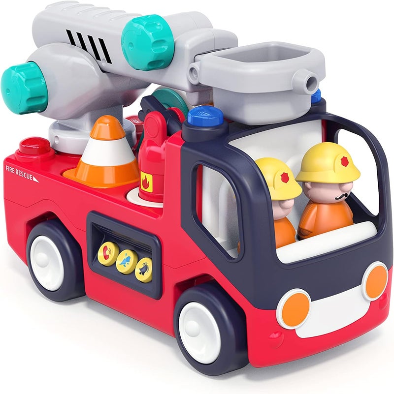 Hola Early Learning Fire Engine Toy w/Lights & Sounds, Interactive Fire Truck w/Extendable Ladder, 10 Play Functions, Firefighter Accessories, Bump-and-Go, Educational Toy for Kids, Pretend Play 3Y+ - Image 1