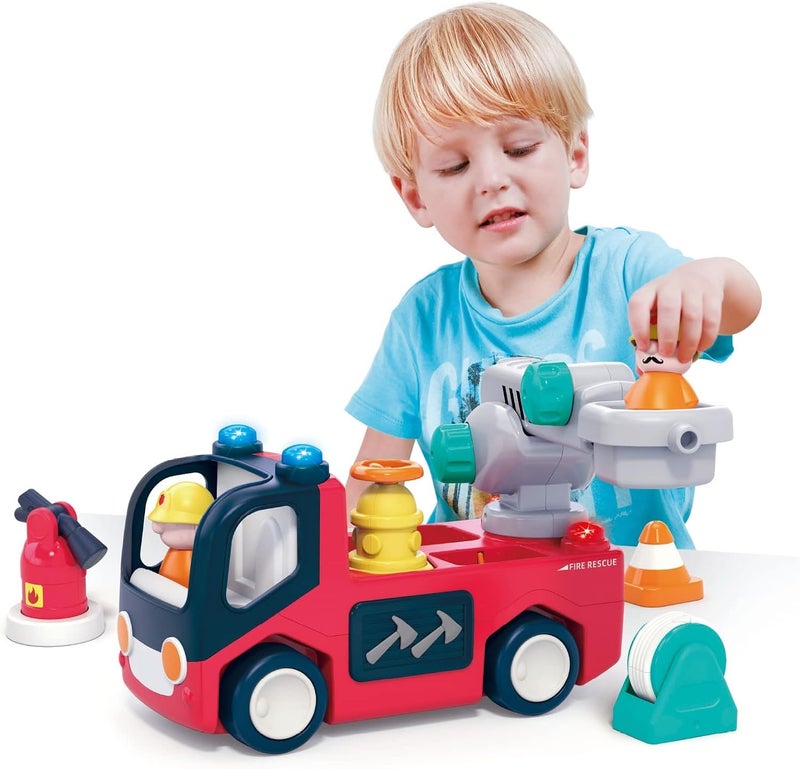 Hola Early Learning Fire Engine Toy w/Lights & Sounds, Interactive Fire Truck w/Extendable Ladder, 10 Play Functions, Firefighter Accessories, Bump-and-Go, Educational Toy for Kids, Pretend Play 3Y+ - Image 5