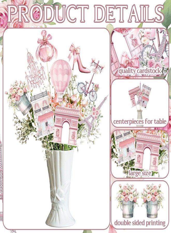 Vicenpal 9 Pack Paris Party Centerpiece Set Pink Eiffel Tower Table Topper Centerpiece Double Side Printed French Themed Party Decorations for Birthday Wedding Baby Shower Table Decor - Image 4