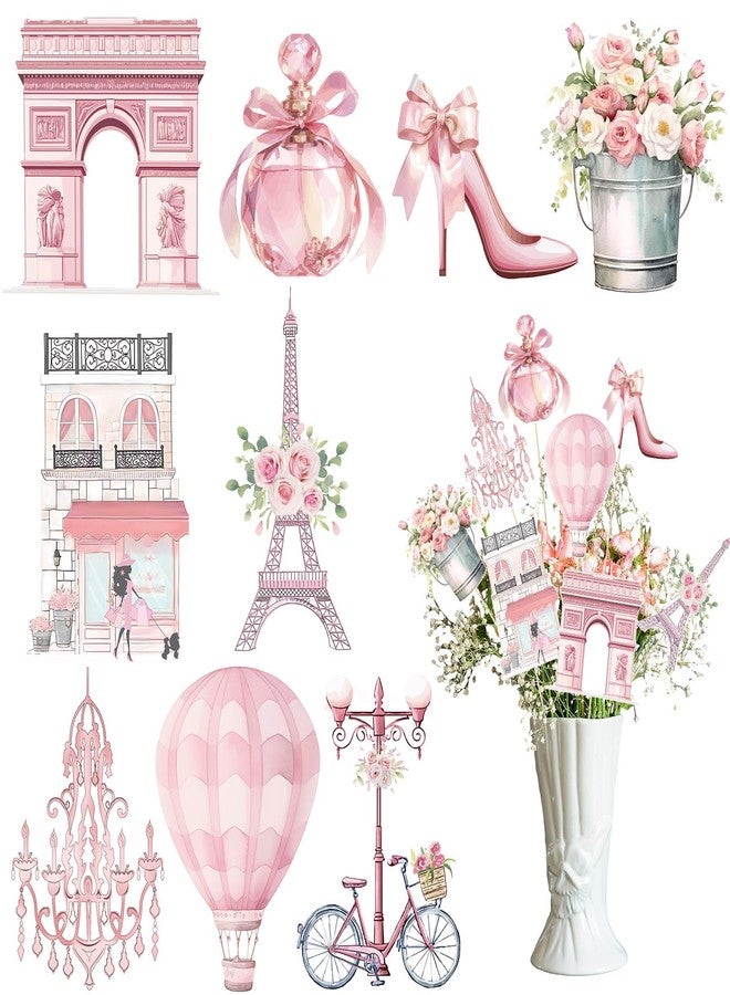 Vicenpal 9 Pack Paris Party Centerpiece Set Pink Eiffel Tower Table Topper Centerpiece Double Side Printed French Themed Party Decorations for Birthday Wedding Baby Shower Table Decor - Image 1