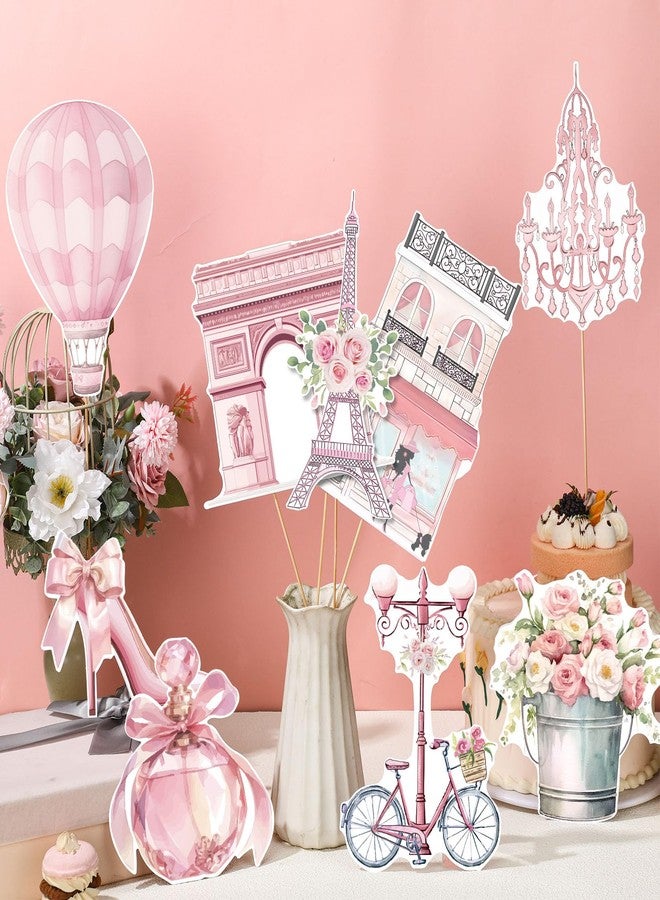Vicenpal 9 Pack Paris Party Centerpiece Set Pink Eiffel Tower Table Topper Centerpiece Double Side Printed French Themed Party Decorations for Birthday Wedding Baby Shower Table Decor - Image 2