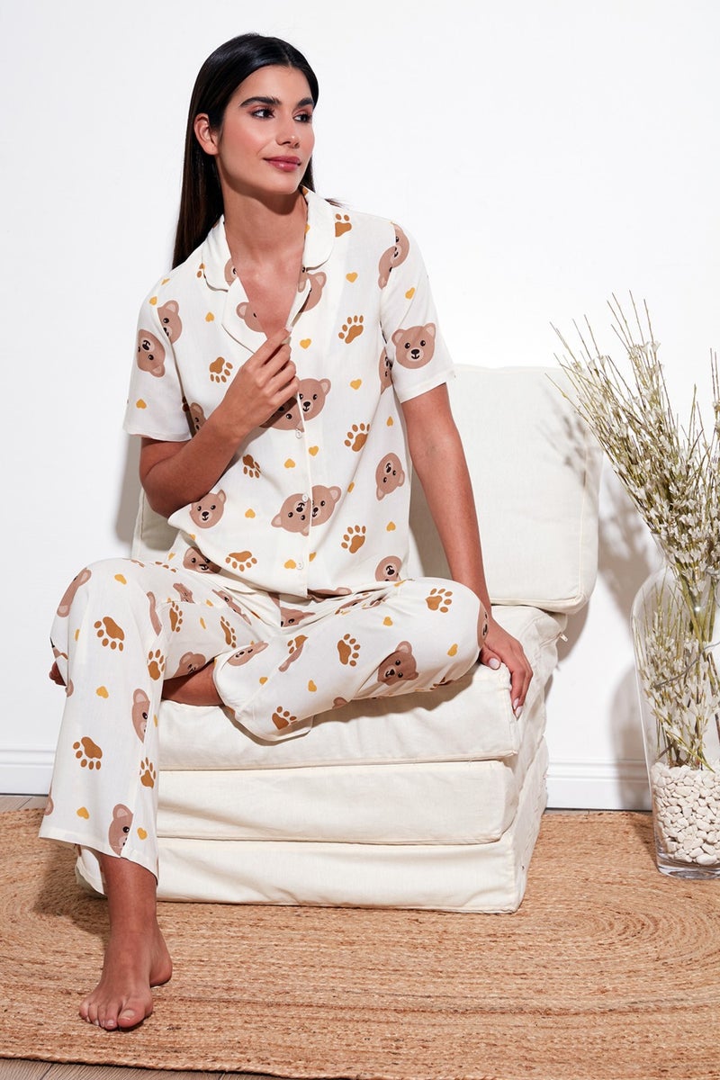 Lela Comfortable Cut Wide Leg Mono Collar Short Sleeve Pajama Set Women's Pajama Set 6110290  - Image 1